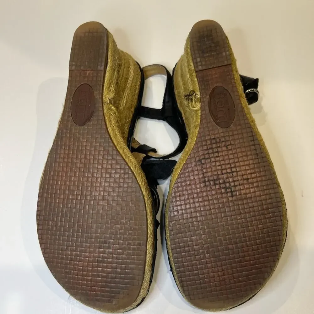 Born Women's Black Leather Wedge Sandals Size 9